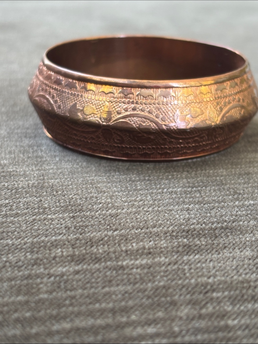COPPER BANGLE BRACELET Women's Ethnic Bohemian Boho Wide Floral Cuff Vntg 70s